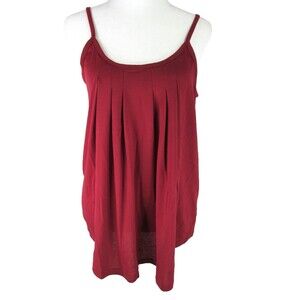 Flamingo Women Burgundy Top S Spaghetti Strap Pleated Cotton Polyester 33-558